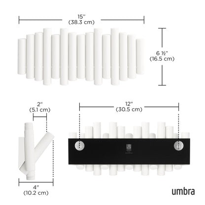 Umbra Picket Wall-Mounted Coat Rack Rail Hook with 5 Retractable Wood Pegs – Modern, Space-Saving Storage Organizer, White
