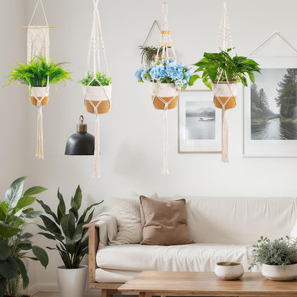 Janinka 7 Pack Hanging Planter Basket Set, Cotton Rope Macrame Woven Plant Hanger, Indoor Plant Boho Hanger Basket, Hanging Wall Plants Flower Pots with Hooks for Outdoor Home Decorations