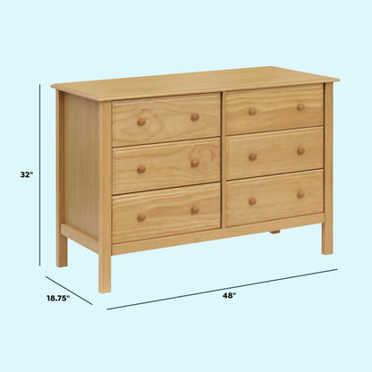 Jayden 6-Drawer Double Wide Dresser with 9+ inch Drawer Extension in Honey, Greenguard Gold Certified