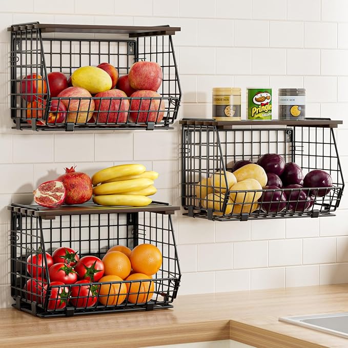 Wire Fruit Basket for Kitchen Storage: Hanging and Counter Wall Fruit Basket
