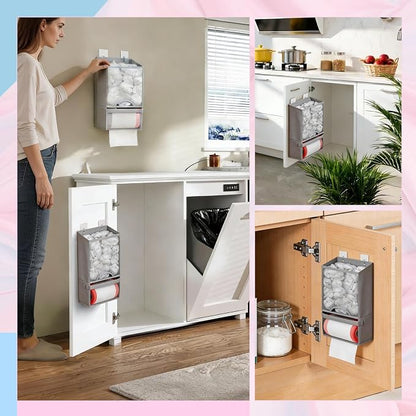 HOUSE AGAIN Bag Holder- Extra Large Plastic Bag Saver Dispenser, Wall Mount Organizer for Grocery Trash Roll,Oxford Machine Washable-Daily Storage Solution for Home Kitchen/Bathroom/Laundry/Deep Grey
