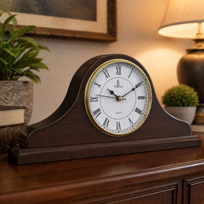 Mantel Clock Battery Operated - Wooden Mantle Clock 15x7.5 - Silent, Non-Chiming, Made of Solid Wood & Easy to Read - for Living Room Decor Above Fireplace, Office, Shelf, Table & Home Décor Gift