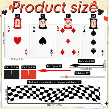 Cinnvoice Wonderland Tea Party Decoration, 4 Giant Queen's Soldiers Poker Sign with 8 Stakes 4 Spears, Large Checkered Floor Runner, Yard Lawn Garden Indoor Outdoor Decor for Birthday Poker Party
