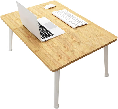 LKBBC Foldable Laptop Desk for Bed, Bed Laptop Table, Foldable Portable Lap Bed Tray, 23.6 Inch Floor Table for Drawing, Reading and Writing, Bamboo