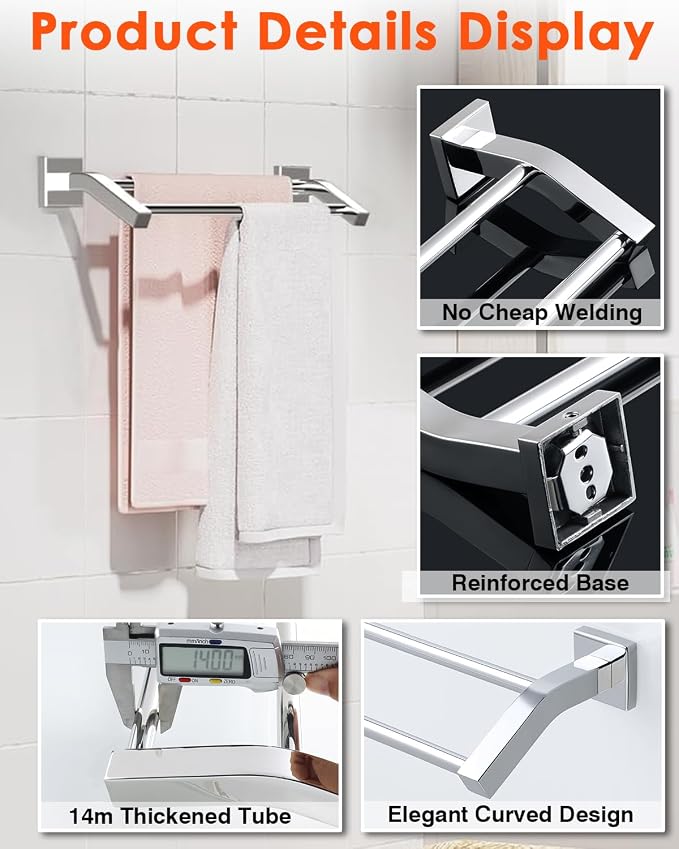 Alise Bath Double Towel Bars,Towel Holder Towel Racks for Bathroom Lavatory,20 Inch SUS304 Stainless Steel Towel Hanger Towel Rail Wall Mount, Polished Chrome