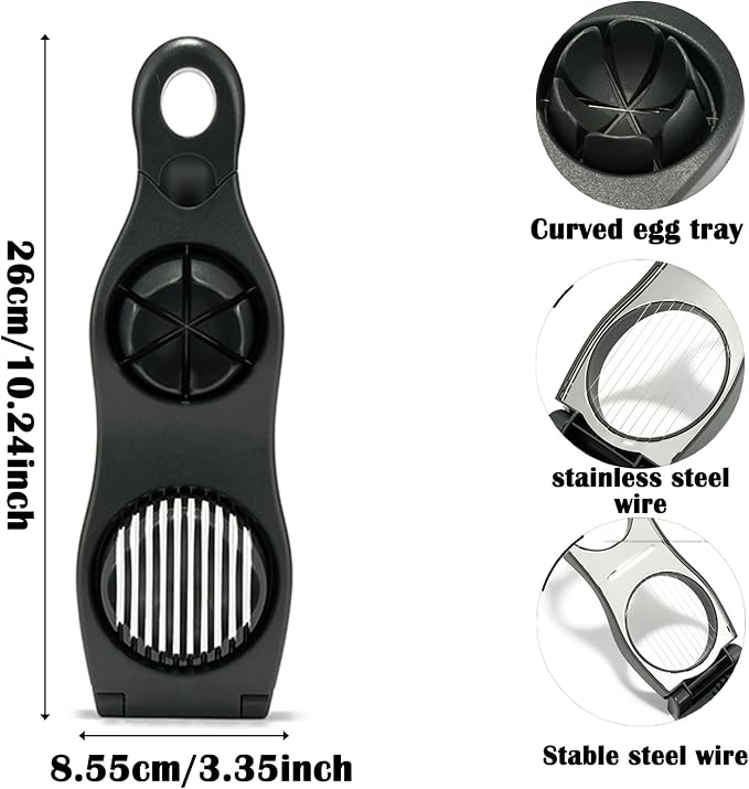NOVANO 2 in 1 Egg Slicer for Hard Boiled Eggs | Egg Cutter, Strawberry Slicer, Fruit Slicer for Salads & Sandwiches, Stainless Steel Blades