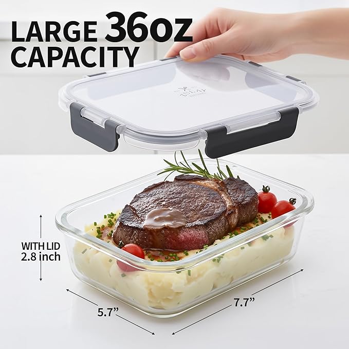 Zulay Kitchen 5 Piece Large Glass Tupperware Container Set