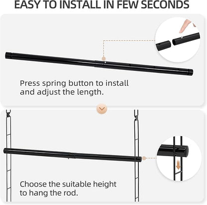 STORAGE MANIAC Hanging Closet Rod, Adjustable Width and Height Closet Hanging