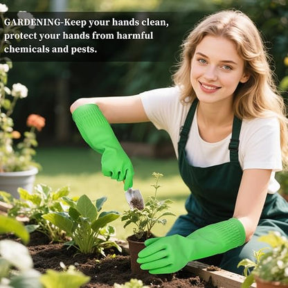 Rubber Gloves for Cleaning – 3 Pairs Reusable Gloves for Dishwashing, Kitchen and Household Tasks, 15-Inch Long (Regular Style, XL(Fits Large Hands))