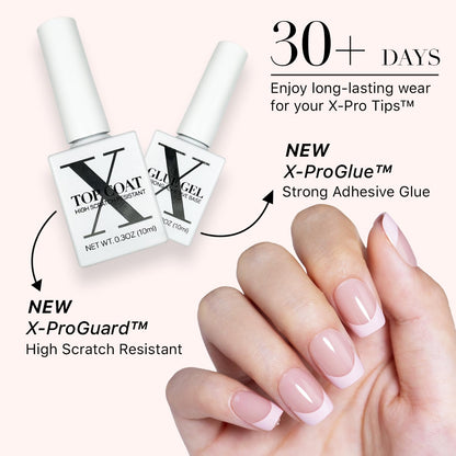SXC Cosmetics French Tip Press On Nails - Skin Tone Nude and Color Series, Short Coffin X-Pro Tips Starter Kit ST119KIT
