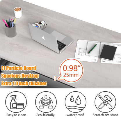 NSdirect 63" Large Computer Desk,Modern Simple Style PC Table Office Desk Wide Workstation for Study Writing,Gaming and Home Office,Extra 1" Thicker Wooden Tabletop and Black Metal Frame,White+Black