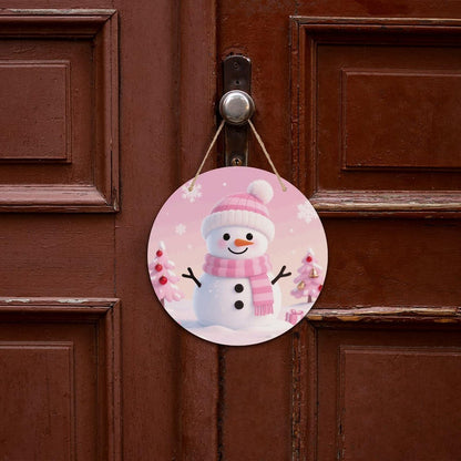 Pink Cute Snowman Welcome Sign for Front Door Wooden Wreaths