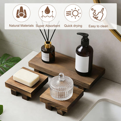 Klunk Wood Display Riser Set of 3, Rustic Farmhouse Countertop Stands