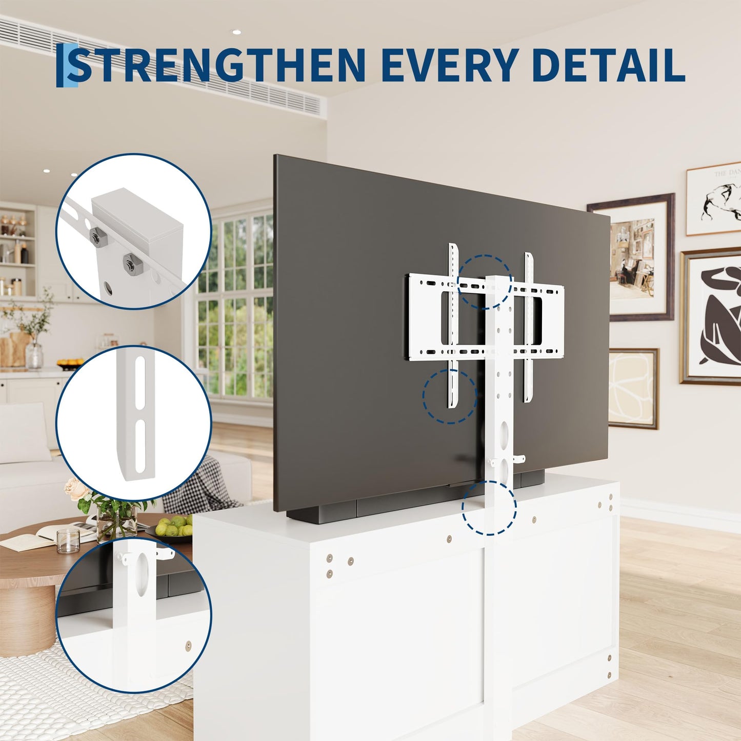 GarveeHome White Entertainment Center with 6 Storage Drawers for Bedroom Living Room, Universal TV Stand with Mount Fit 32"-80" TVs, Farmhouse Wooden Media Console Tables with Height Adjustable Mount