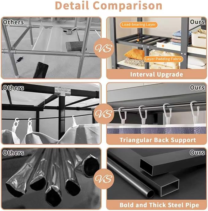 Foldable Portable Wardrobe Closet with Magnetic Doors & Cover, Heavy Duty Covered Clothes Rack with Hanging Clothing Rod, Metal Frame Standing Alone Closet for Bedroom (Door Design D, 49.2IN/125CM)