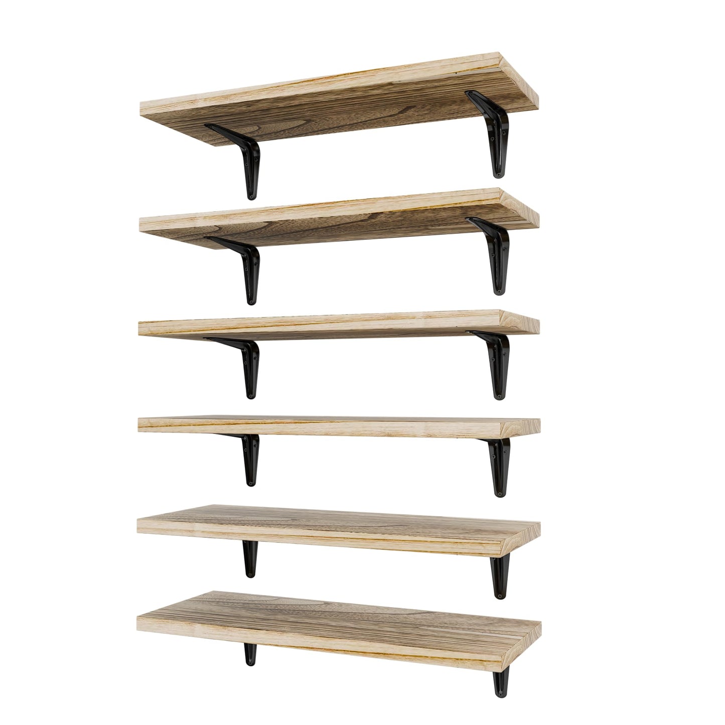 SKYSEN Floating Shelves for Wall Set of 6, 15.7in Wood Wall Shelf for Decor, Bathroom, Bedroom, Storage, Book,Kitchen, Living Room - Rustic Brown(fs-40-l)