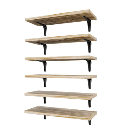 SKYSEN Floating Shelves for Wall Set of 6, 15.7in Wood Wall Shelf for Decor, Bathroom, Bedroom, Storage, Book,Kitchen, Living Room - Rustic Brown(fs-40-l)