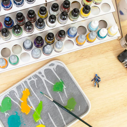 Hartem - Paint Organizer and Storage | Painting Holder Stand for Model Paints & Brushes | Acrylic Paint Rack for Miniature Painting | 52 Bottles (0.61 fl oz) + 8 Bottles (1.18/2.03 fl oz) + 22 Brushes