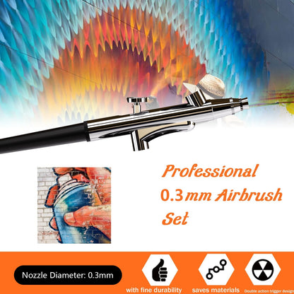Airbrush Kit Portable Airbrush Accessories Air Brush Kit 0.3 mm Needles Air Brush Gun Set for Painting,Model,Cake Decorating，Makeup，Nail Art (Black -0.3 Nozzle)