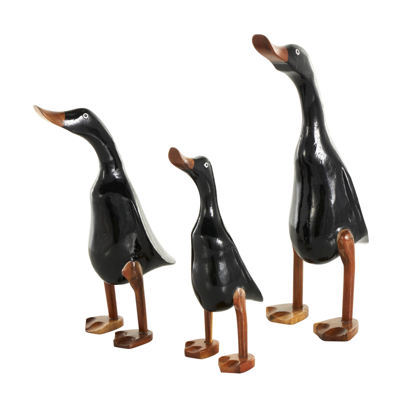 Deco 79 Wood Duck Decorative Sculpture Home Decor Statues with Brown Accents, Set of 3 Accent Figurines 16", 14", 11"H, Black