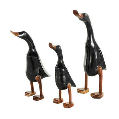 Deco 79 Wood Duck Decorative Sculpture Home Decor Statues with Brown Accents, Set of 3 Accent Figurines 16", 14", 11"H, Black