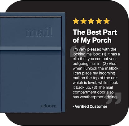 Adoorn Lockable Wall Mount Mailboxes for Outside - Small Anti-Theft Locking Mailbox for Letters - Weatherproof Construction - Durable Steel - 13.5" H x 15" L x 5.5" D - Navy