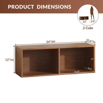 IOTXY DIY Modular Cube Bookcase - CubeXY Customizable Stackable Expandable Basic Shelving Units, 2-Cube Wooden Open Bookshelf for Miscellaneous Storage Organizer, Walnut