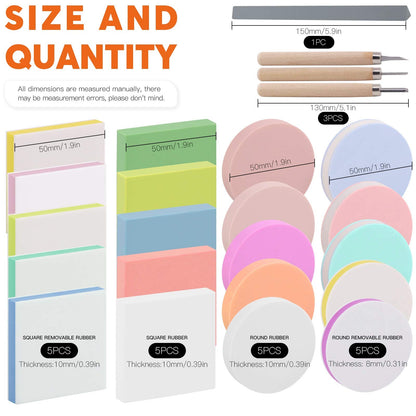 Rustark 22 Pcs Mixed Rubber Stamp Carving Blocks Set with Carving Knives and Whetstone, Carve Block Printing Carving Block Kit for Printmaking, Scrapbooking, Sculpting, Stamping