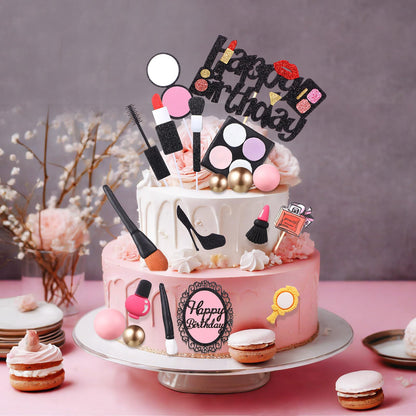 Beeveer 42 PCS Makeup Cake Topper Decorations Cosmetics Theme Bridal Cake Topper Party Lipstick Perfume Picks for Bridal Shower Birthday Partys