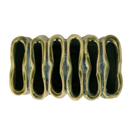 Creative Co-Op Stoneware Sculptural Vase with 6 Sections with Reactive Glaze, Green