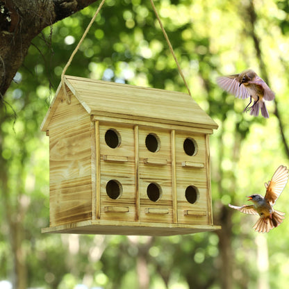 Wooden Bird Houses for Outside, 12 Rooms Hanging Bird House, Large Birdhouse for Wren Finch Bluebirds, Decorative Outdoor Bird Nesting Box