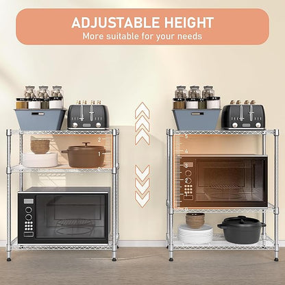 M MZG 750 lbs 3 Tier Storage Rack Metal Wire Shelving Unit, Storage Standing Shelf Organizer for Laundry Bathroom Kitchen Pantry Closet Garage Basement Utility Room, Chrome 13.8" D x 29.5" W x 35.5" H
