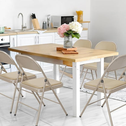 VINGLI 4 Pack Folding Chairs with Padded Seats, Metal Frame with Pu Leather Seat & Back, Capacity 350 lbs, Set of 4, Khaki