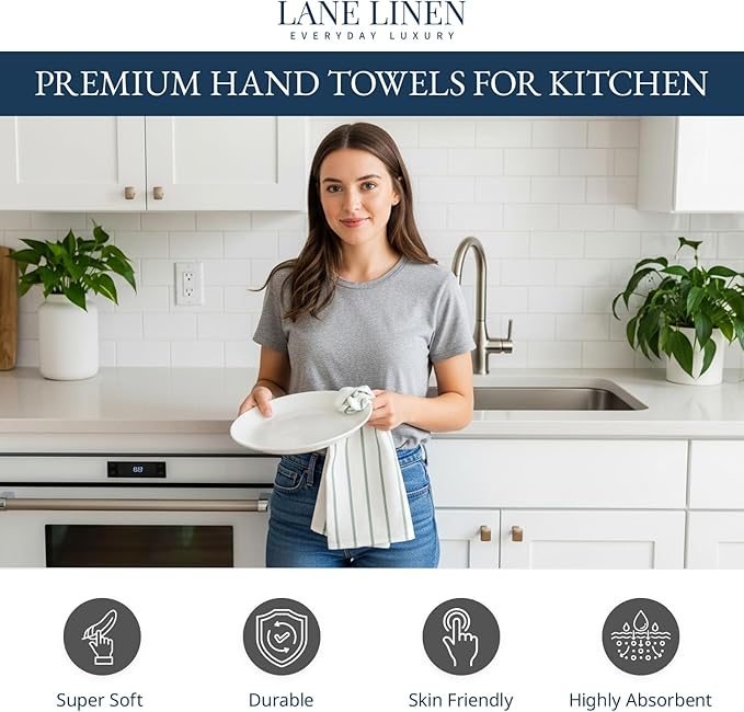 LANE LINEN Cotton Kitchen Towels Set, Quick-Drying Dish Towels, Premium Hand
