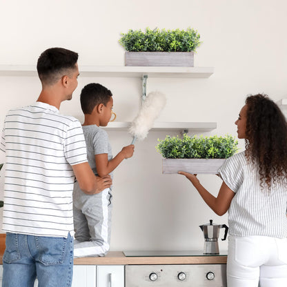 Lyrow 2 Pack Artificial Eucalyptus Plant in Rustic Rectangular Wooden Planter Box Greenery Faux Potted Herb Plant for Indoor Wedding Table Centerpiece(Green,16.1 x 3.7 x 8.7 Inches,Classic Style)