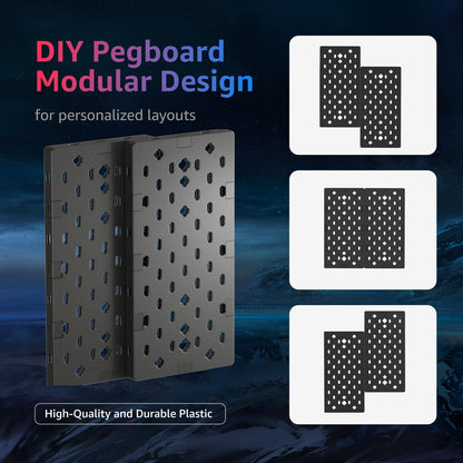 PEGZONE Headphone and Controller Holder, Rotating Gaming Accessories Organizer for Xbox PS5 PS4 Nintendo Switch, Modular Desk Controller Stand with Cable Hooks, 2Pcs Pegboard, Black