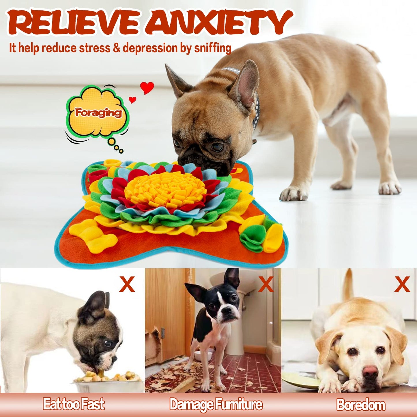 Meilzer Snuffle Mat for Dogs Pet Treats Feeding Mat for Small/Medium Breed Dogs Non-Slip/Portable/Durable Interactive Dog Puzzle Toys Encourages Natural Foraging Skills (Blue)