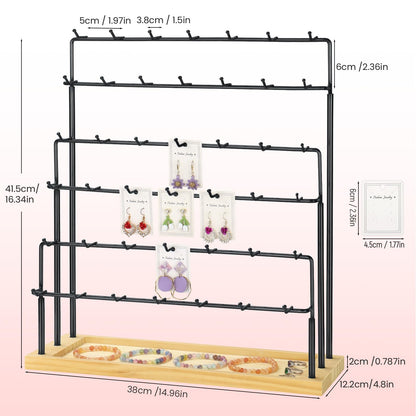 JIUCAN Earring Display for Vendors, 6 Tiers Earring Rack Display Holder Stand, Earring Organizer Holder, Jewelry Display for Selling Earings Cards, Necklaces Rings Bracelets, Keychains (Black)