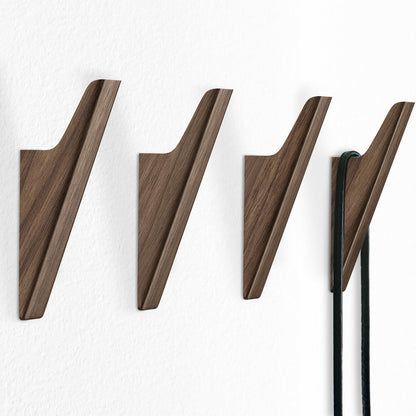 FCOWK Walnut Wood Wall Hooks - 4 Pack, Heavy Duty Coat Hooks Wall Mount for Entryway, Bathroom & Bedroom. Minimalist Wooden Wall Hooks for Hanging Coat, Hat, Bag, Towel, Backpack (Light Walnut)