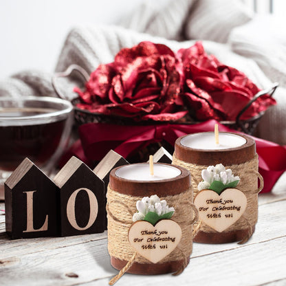 Treela 12 Pcs Wood Tealight Candle Holder Bridal Shower Tealight Holder Rustic Wooden Cylinder Candle Holders with Tea Lights Candles for Wedding Baby Shower Party Favors Gift(Brown)