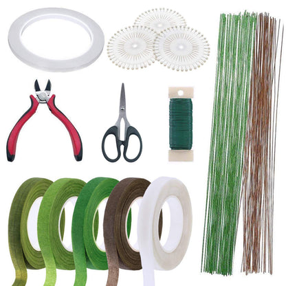 Floral Arrangement Tool Kit, Woohome 2 Style Tape Stem Wrap, 2 Style Floral Wire, Wire Cutter, Scissors and Head Pins for Wedding Bouquet DIY