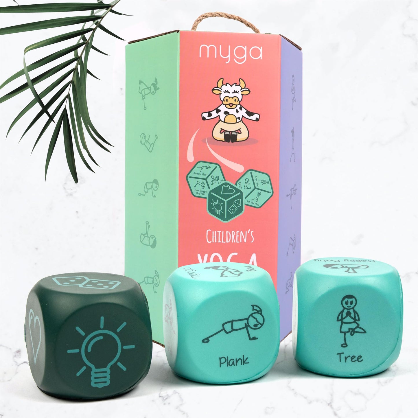 Myga Childrens Yoga Dice Game - Set of 3 Soft Foam Yoga Dice, Complete with 1 Action Dice & Two Pose Dice - Great Fitness and Workout Fun, Endless Combinations to Explore - Childrens