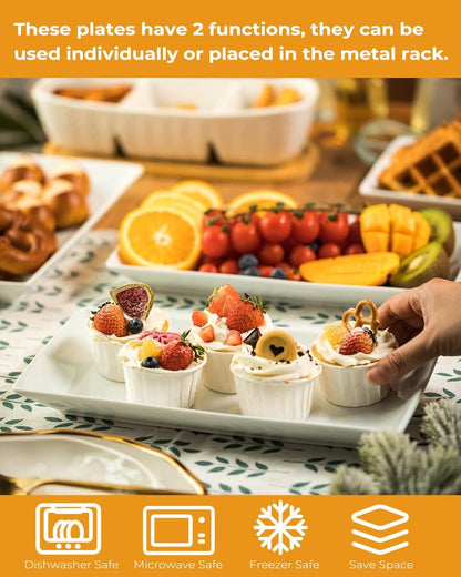 LAUCHUH 3 Tier Serving Tray for Party, Porcelain Tiered Serving Tray Stand Collapsible Sturdier Metal Rack Fruit Tray with 2 Cross Bars for Father's Day Dessert Party Display Set, 12 Inch, Bronze