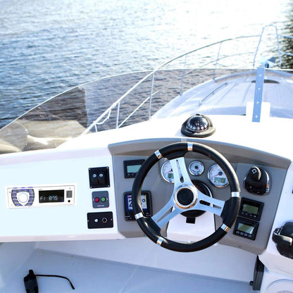 Pyle Bluetooth Marine Stereo Receiver - 12V Single DIN Boat In-Dash Radio with Digital LCD - RCA - MP3 - USB/SD - AM/FM Radio - Remote Control - Wiring Harness - PLRMR23BTW