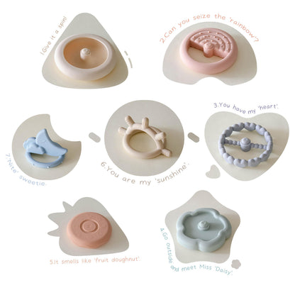 Moonkie Stacks of Circles Soft Teething Toy | Educational Learning Baby Toy | Stacking Ring Toys for Babies Boy and Girl | 7 Piece Teethers Set (Nature)