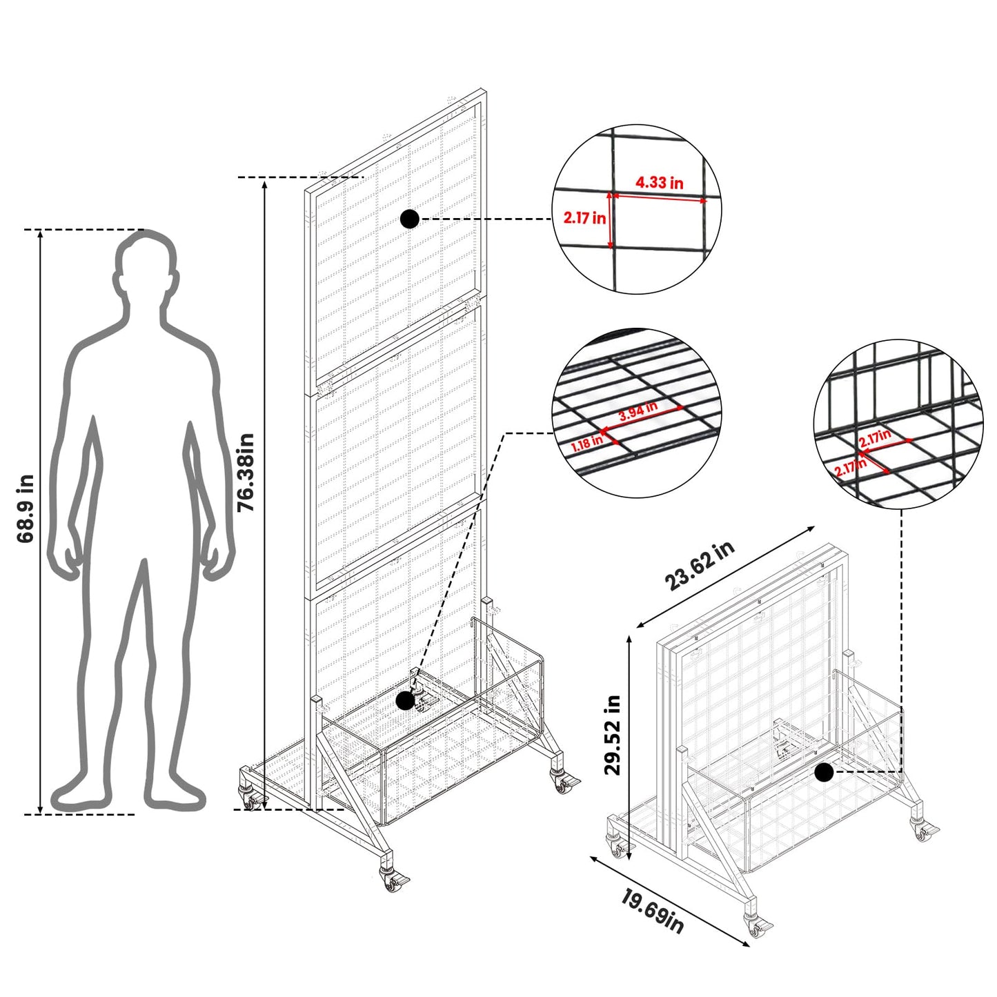APshouhu Foldable Grid Wall Panels, Gridwall Panels with Folding Baskets, Tool-Free Assembly and Folding, for Storage and Retail Merchandise Display (White)