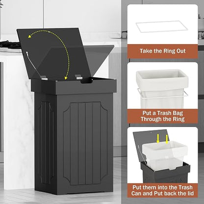 Function Home Trash Can Cabinet, 13 Gallon Kitchen Garbage Can, Wood Recycling Trash Bin, Freestanding Dog Proof Trash Can, Farmhouse Trash Cabinet with Lid for Home Kitchen Bathroom, Black