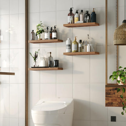 HOOBRO Floating Shelves for Wall, Wall Mounted Shelf Set of 2, 23.6" Hanging Shelf with Invisible Brackets, for Wall Decor Storage in Bathroom Bedroom Kitchen Living Room Office, Rustic Brown BF60BJ01