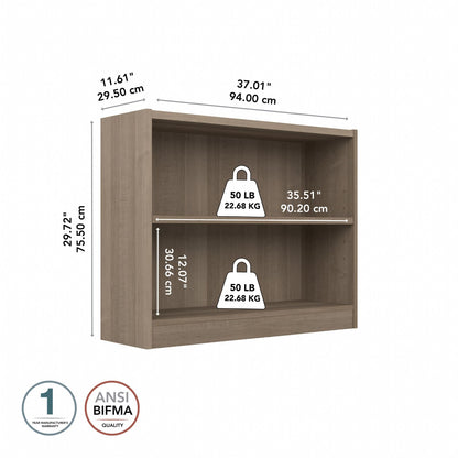 Bush Home Small 2 Shelf Bookcase, 2 Tier Bookshelf Storage Cabinet with Adjustable Shelf for Living Room, Bedroom or Home Office, Universal Collection, Ash Gray