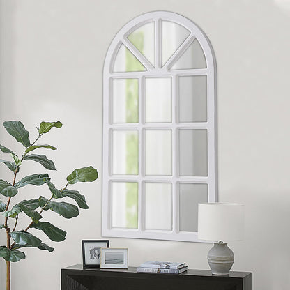 Sintosin Rustic Arched Window Pane Mirror 20 X 36 Inch, Hanging Distressed White Window Mirrors for Wall Decor, Farmhouse Cathedral Wooden Wall Mirror for Living Room Bedroom Fireplace Hallway